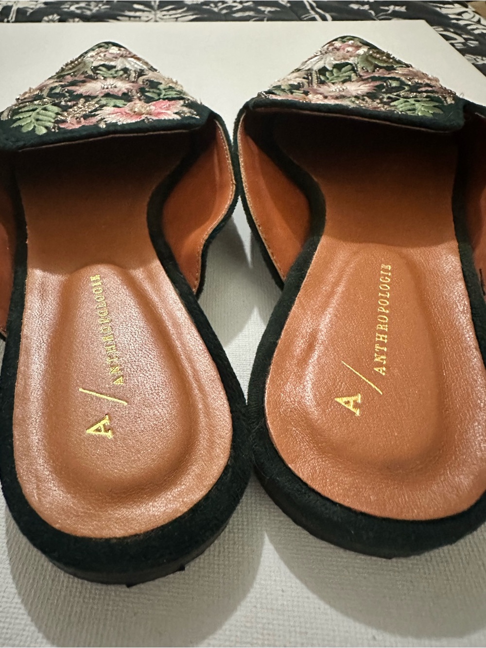 Anthropologie Black Embroidered Floral Velvet Beaded Accent Mules Sz 11 W - Picture 10 of 15